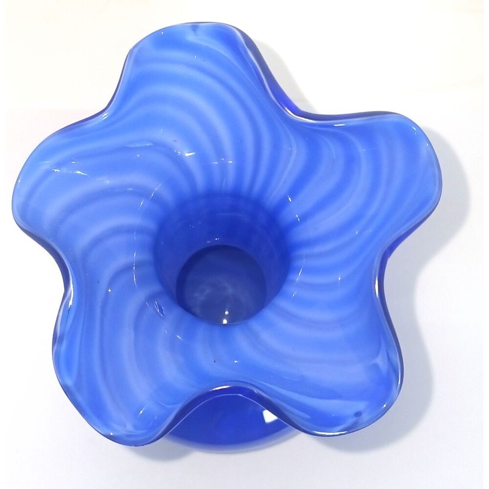 Venitian Style Art Glass Cobalt Blue Stretched Hand Blown Pontil Mark Bud Vase - Picture 5 of 11